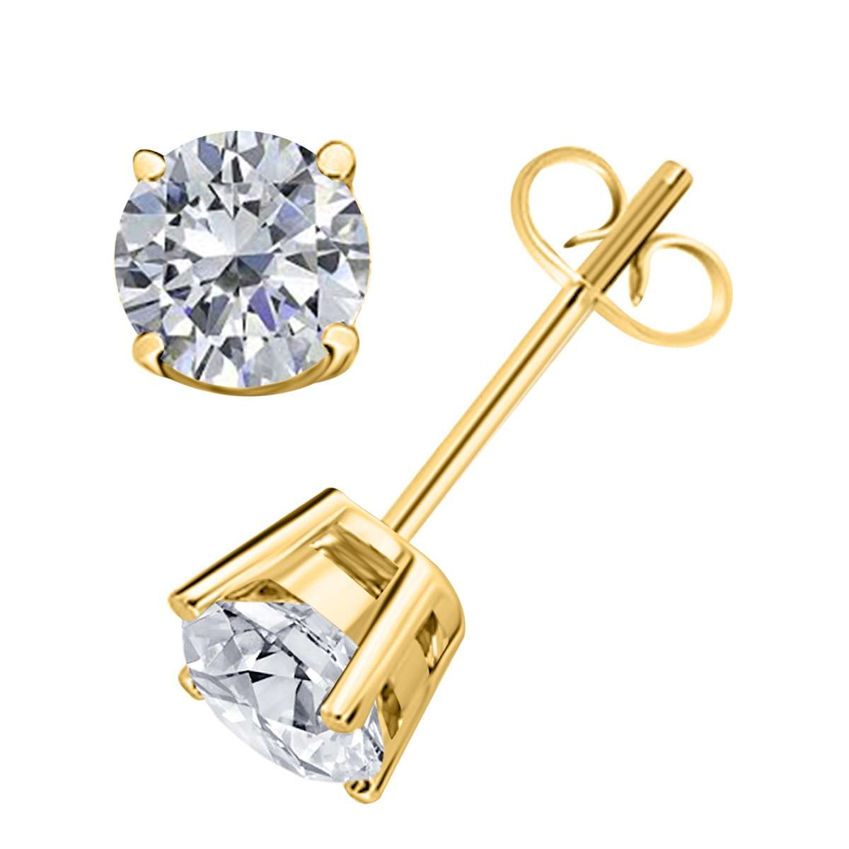 0.60 Carat White Diamond ( I-J / I1-I2 ) Prong Set Stud Earrings In 14K Yellow & White Gold With Secure Push Backs Mauli Jewels