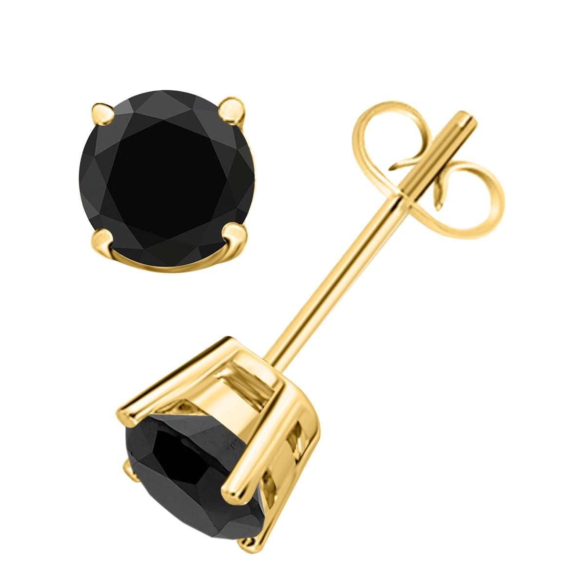 Maulijewels Black Diamond Stud Earrings For Women In 14K White & Yellow Gold With Secure Backs Mauli Jewels