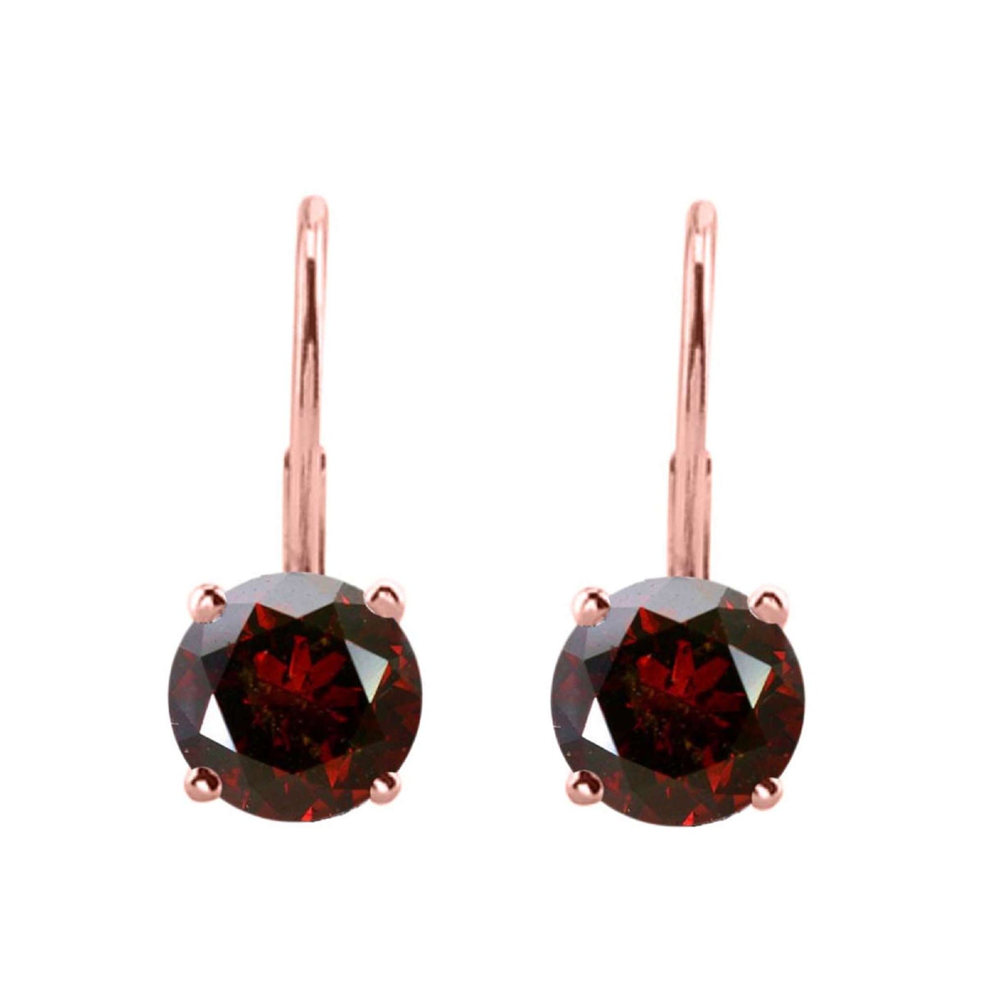 14K Rose, White & Yellow Gold 0.30 Carat Natural Red Diamond Dangle Leverback Earrings for Women Mauli Jewels