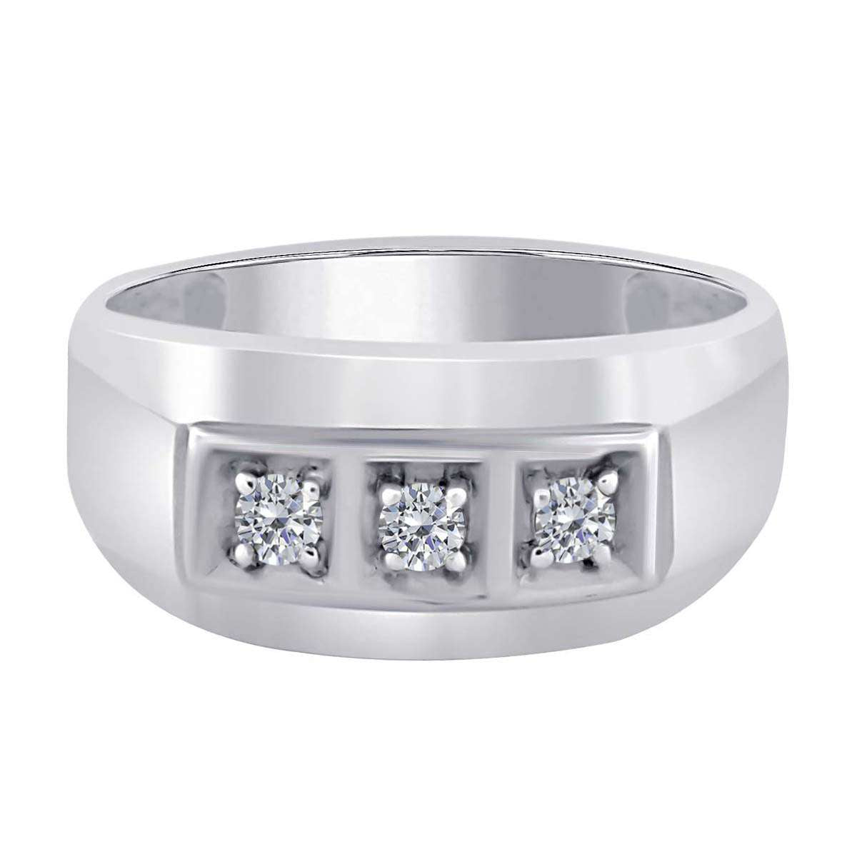 0.25 Carat White Diamond ( H-I /I1-I2 ) Three Stone Prong Set Engagement Wedding Rings In 10K White & Yellow Gold Mauli Jewels