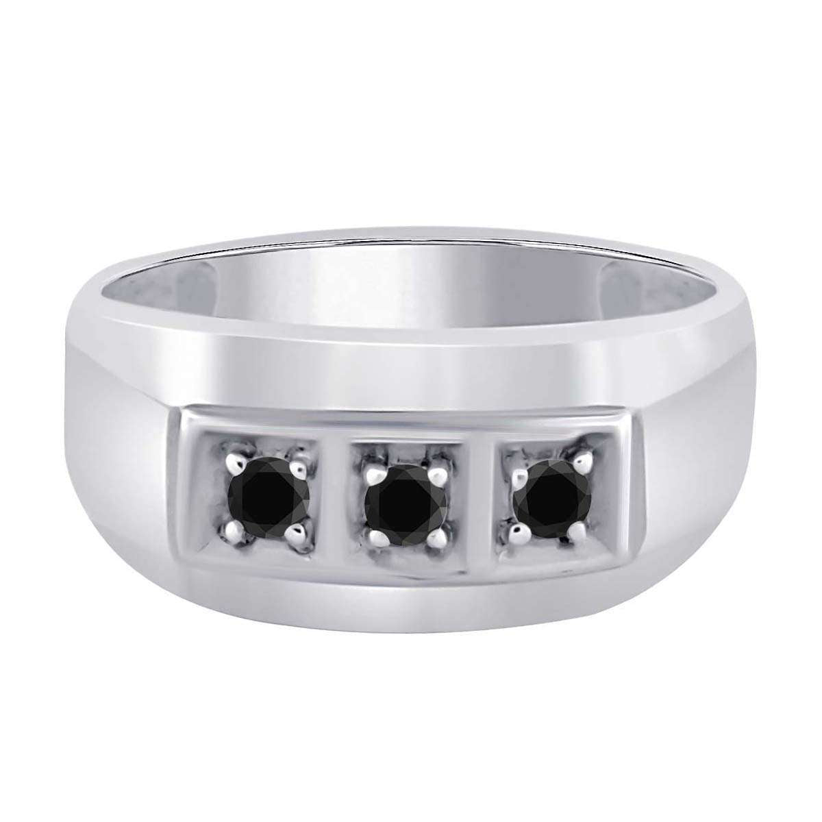 0.25 Carat Natural Black Diamond 3-Stone Prong Set Wedding Engagement Ring for Men in 10K White & Yellow Gold Mauli Jewels