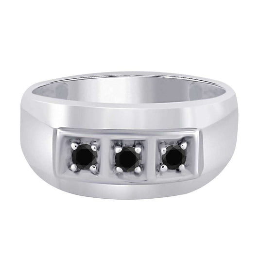0.25 Carat Natural Black Diamond 3-Stone Prong Set Wedding Engagement Ring for Men in 10K White & Yellow Gold Mauli Jewels