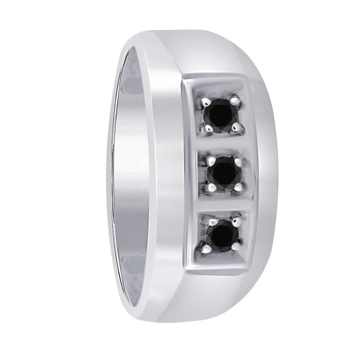 0.25 Carat Natural Black Diamond 3-Stone Prong Set Wedding Engagement Ring for Men in 10K White & Yellow Gold Mauli Jewels
