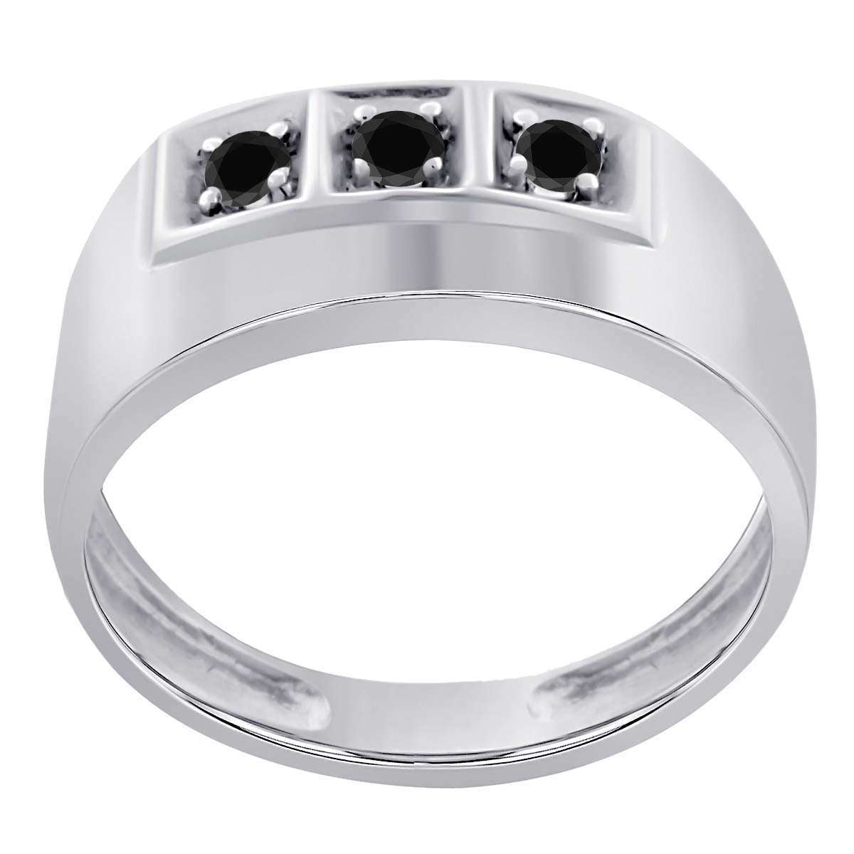 0.25 Carat Natural Black Diamond 3-Stone Prong Set Wedding Engagement Ring for Men in 10K White & Yellow Gold Mauli Jewels
