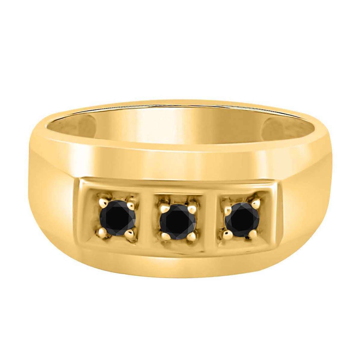 0.25 Carat Natural Black Diamond 3-Stone Prong Set Wedding Engagement Ring for Men in 10K White & Yellow Gold Mauli Jewels