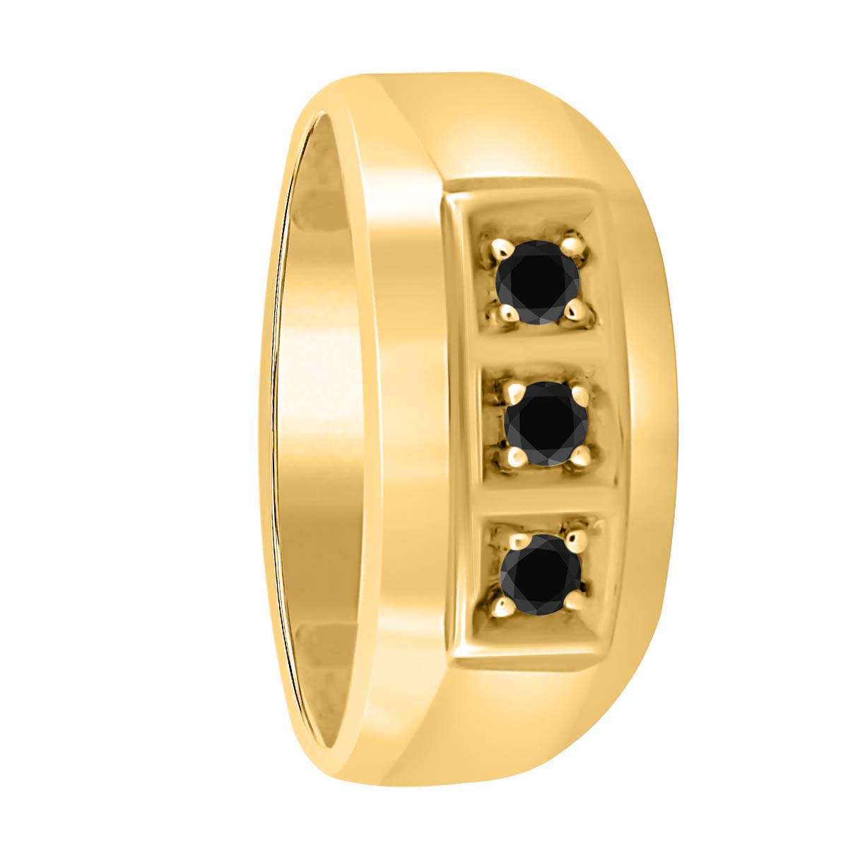 0.25 Carat Natural Black Diamond 3-Stone Prong Set Wedding Engagement Ring for Men in 10K White & Yellow Gold Mauli Jewels