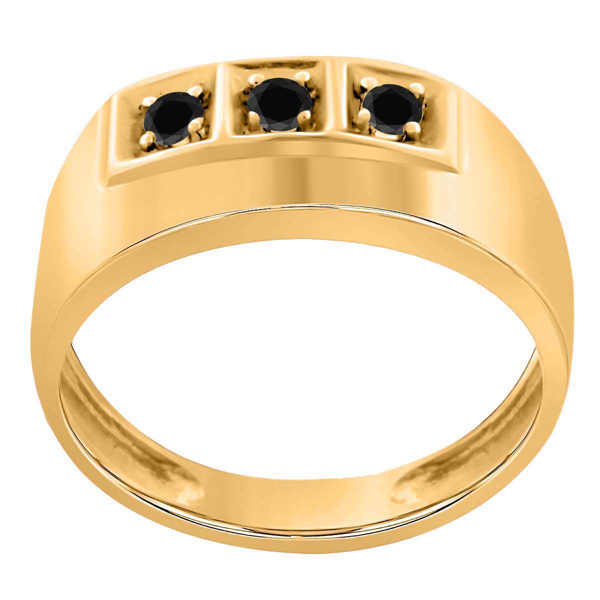 0.25 Carat Natural Black Diamond 3-Stone Prong Set Wedding Engagement Ring for Men in 10K White & Yellow Gold Mauli Jewels