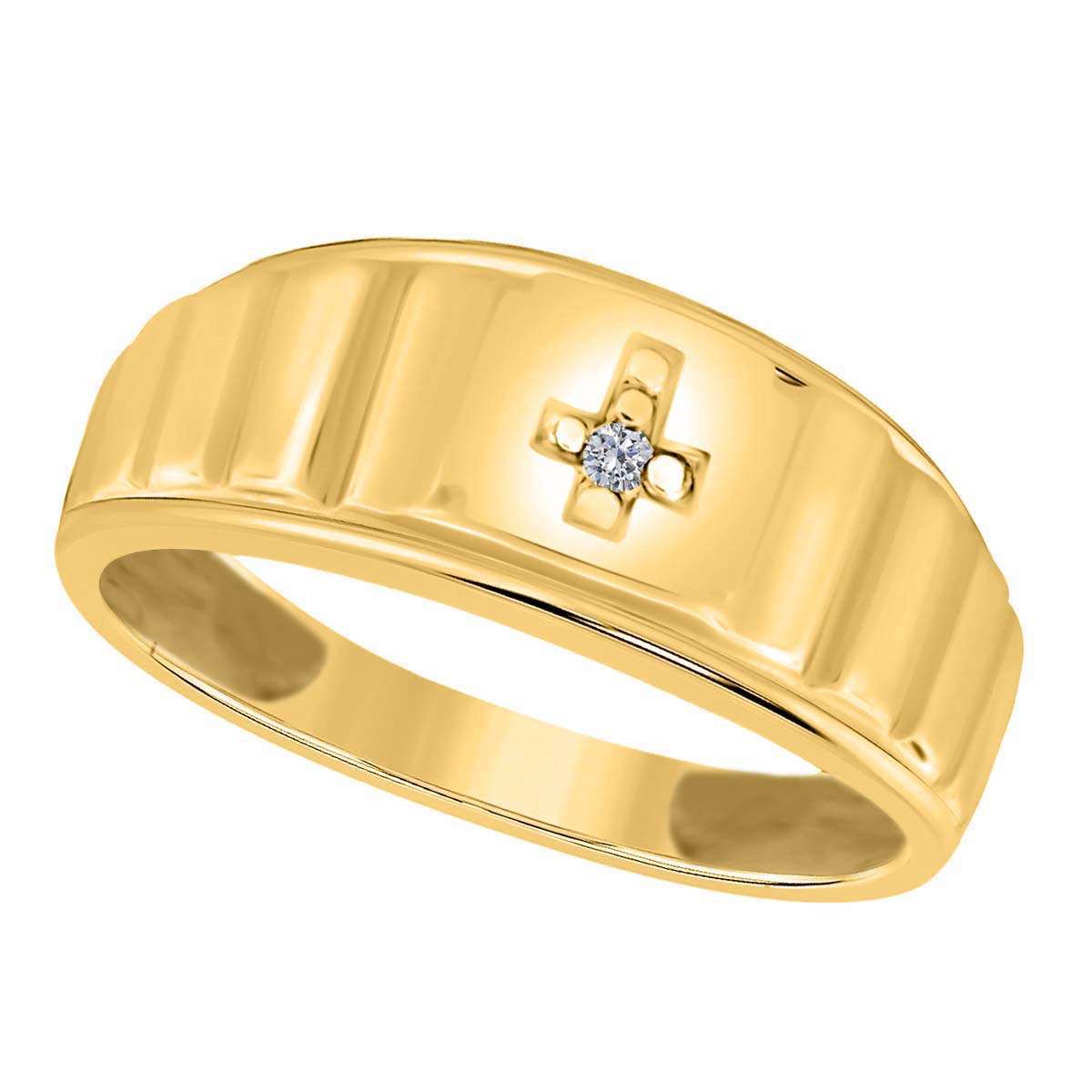0.005 Carat Diamond (H-I / I1-I2) Men's Lightweight Wedding Engagement Rings in 10K Yellow and White Gold Mauli Jewels