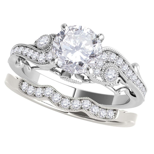 MauliJewels 0.56 Carat Lab Grown Diamond Halo Engagement Ring Set, 10K Rose, White or Yellow Gold, 0.30 CT Center Stone, Bridal Design