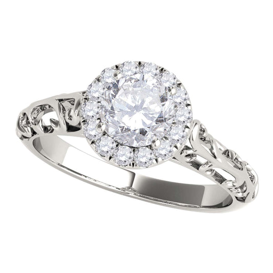 MauliJewels 1/2 Carat Lab Grown Diamond Halo Engagement Ring, 10K White or Yellow Gold, 4-Prong Round Cut Bridal Ring