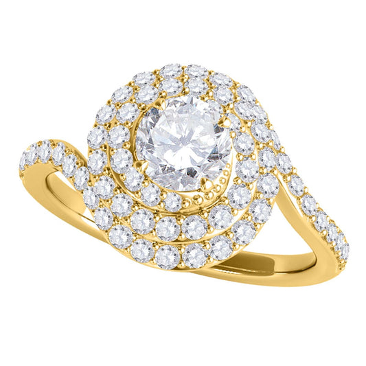 MauliJewels 1 Carat Lab Grown Diamond Halo Dome Engagement Ring, 10K White or Yellow Gold, 4-Prong Round Cut Diamond Ring - Mauli Jewels