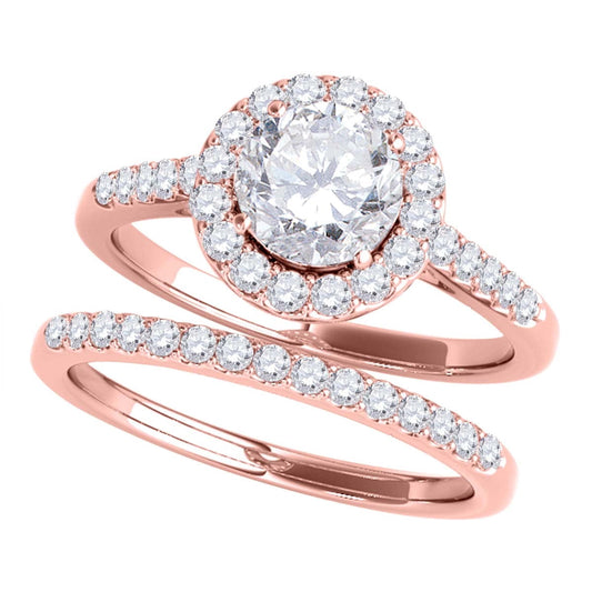 MauliJewels 3/4 Carat Lab Grown Diamond Halo Engagement Ring for Women, 4-Prong Bridal Ring, 10K Rose White or Yellow Gold, E-F Color VS1 Clarity, Wedding Ring Set