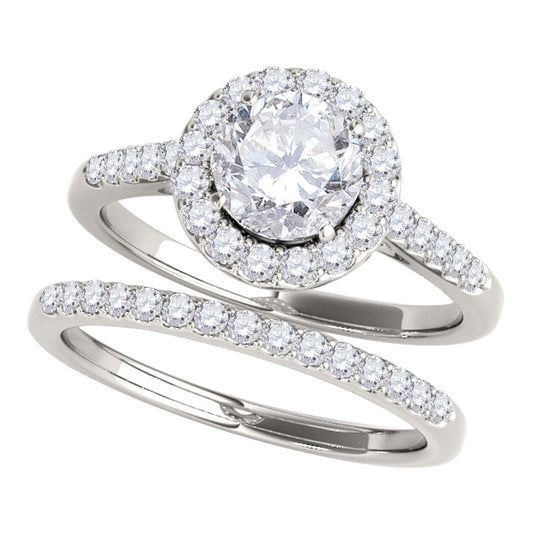 MauliJewels 3/4 Carat Lab Grown Diamond Halo Engagement Ring for Women, 4-Prong Bridal Ring, 10K Rose White or Yellow Gold, E-F Color VS1 Clarity, Wedding Ring Set