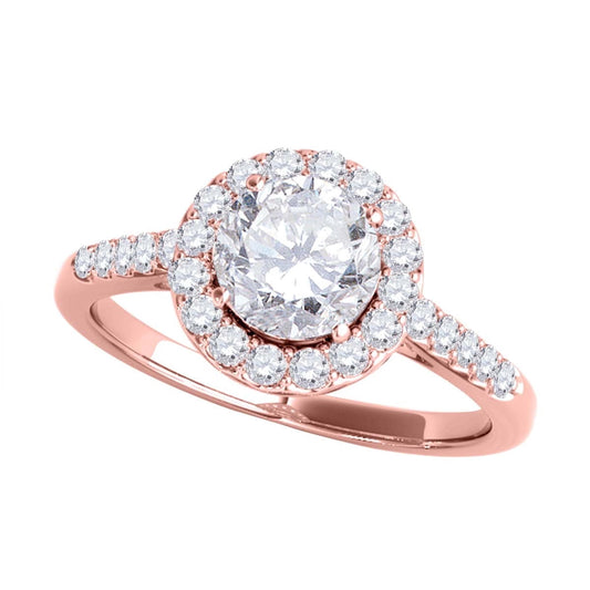 MauliJewels 3/4 Carat Lab Grown Diamond Halo Engagement Ring for Women, 4-Prong Setting, 10K Rose White or Yellow Gold, E-F Color VS1 Clarity, Wedding Ring