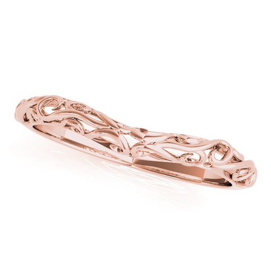 MauliJewels 14K Rose White & Yellow Gold Wedding Band for Women | Filigree Leaf Pattern Ring | Stackable Engagement Band | Gold Ring