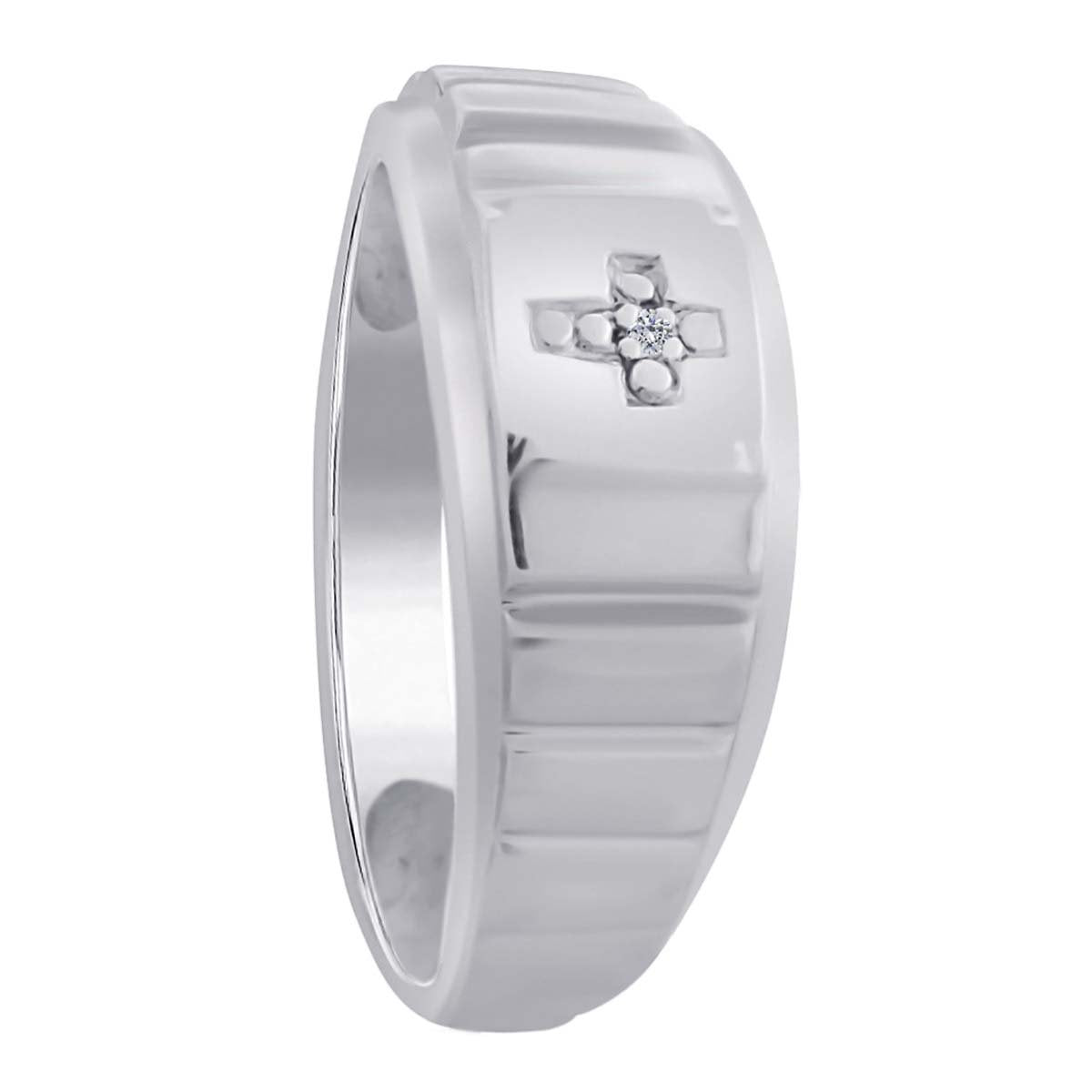 MauliJewels 0.005 Carat Diamond Men's Cross Ring Prong-Setting 10K White Gold Mauli Jewels