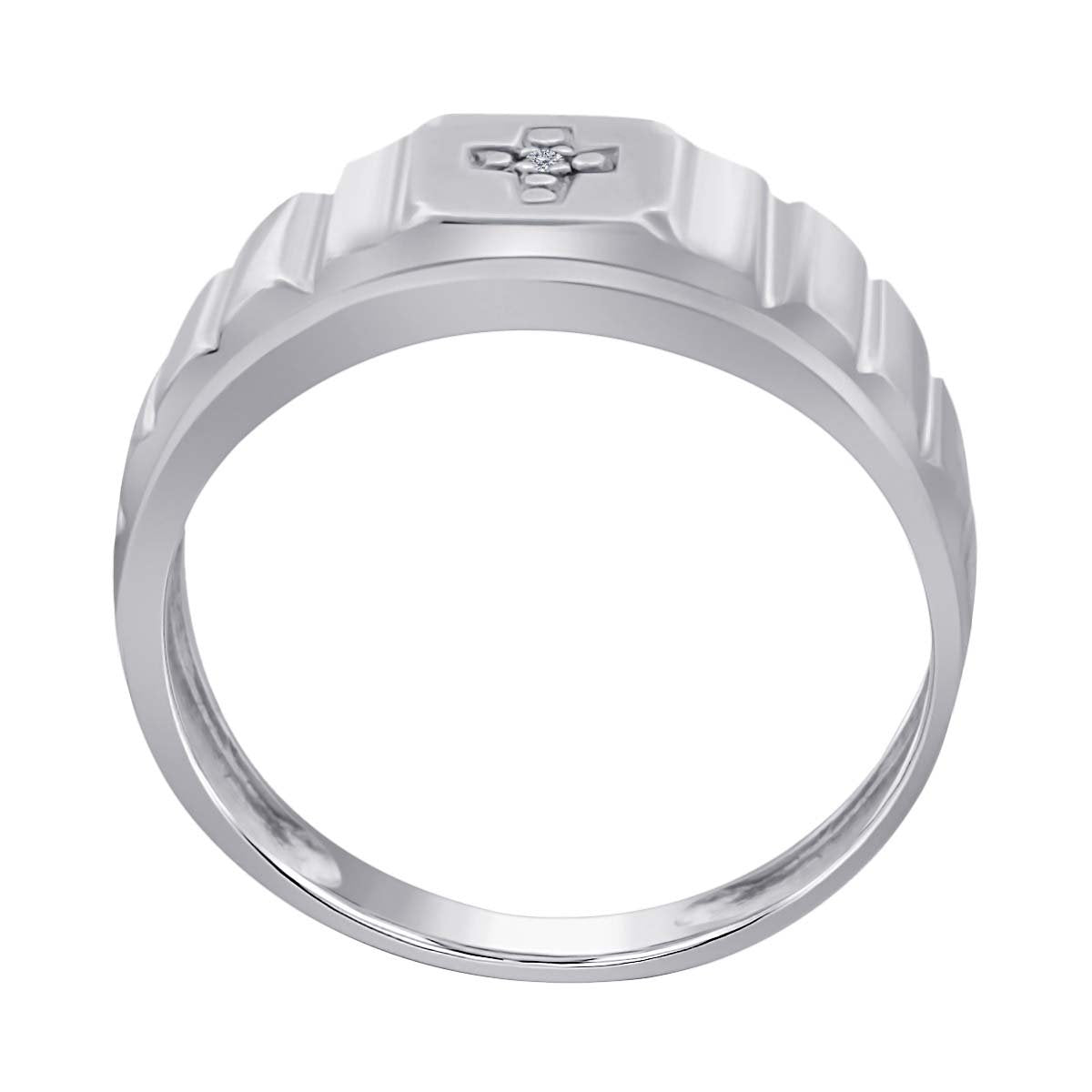 MauliJewels 0.005 Carat Diamond Men's Cross Ring Prong-Setting 10K White Gold Mauli Jewels