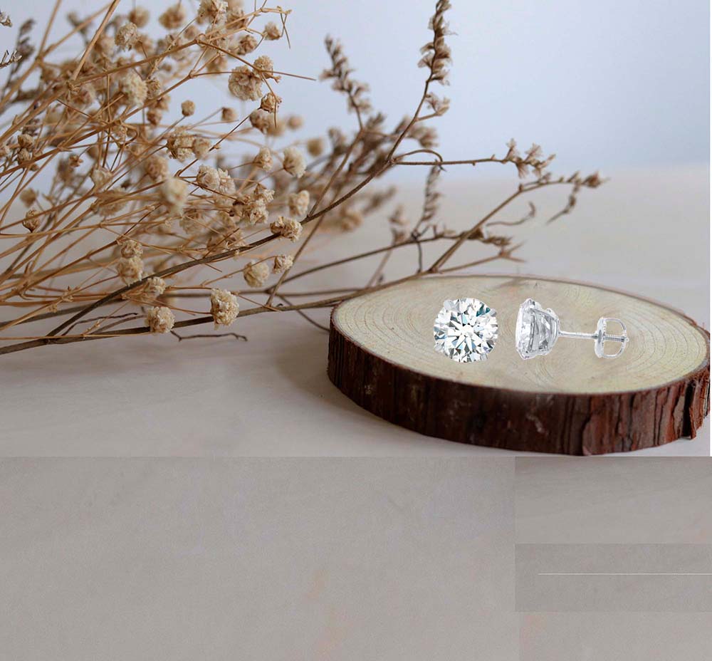14K Gold Round Moissanite Martini Stud Earrings with Screw Back, GRA Certified D-VVS1 Clarity Mauli Jewels