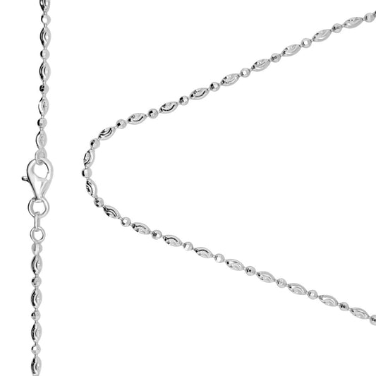 Mauli Jewels 2MM Moon Cut Ball Bead Necklace for Women,18-Inch Italian 14K White Gold Plated 925 Sterling Silver Chain