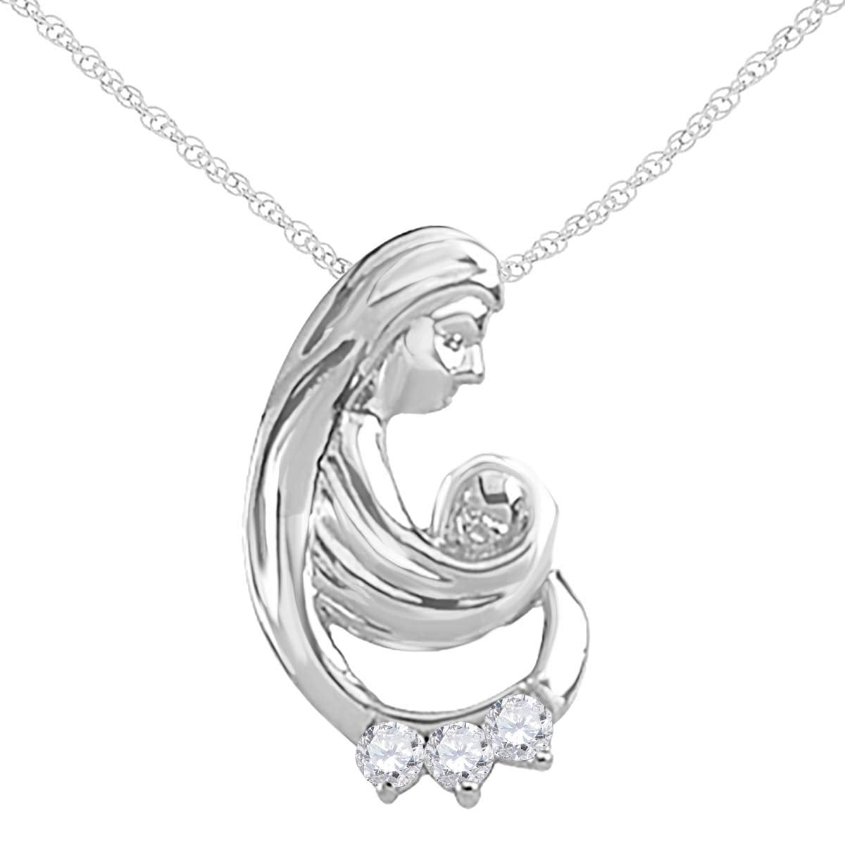 MauliJewels Mothers Day Gift 0.25 Carat Mother & Baby Diamond Pendant prong 10K Gold With 18'' Rhodium Silver Chain Mauli Jewels