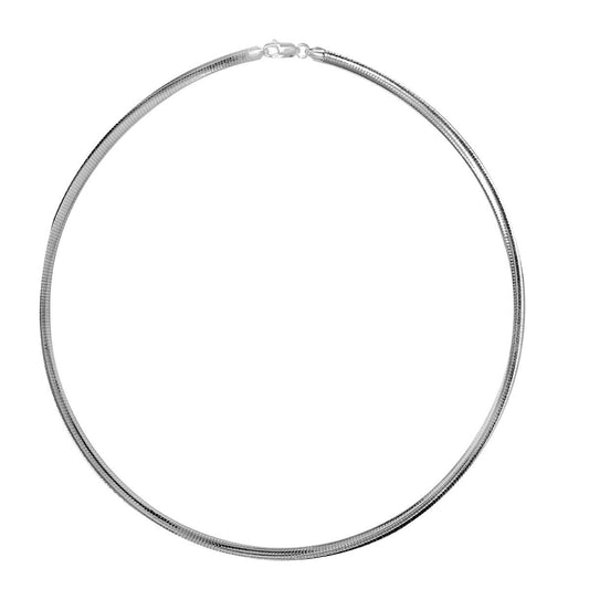 Mauli Jewels 4MM Italian Made Omega Flat Chain Necklace 18" for Women, 14K White and Yellow Gold Plated 925 Sterling Silver, Rhodium Finish