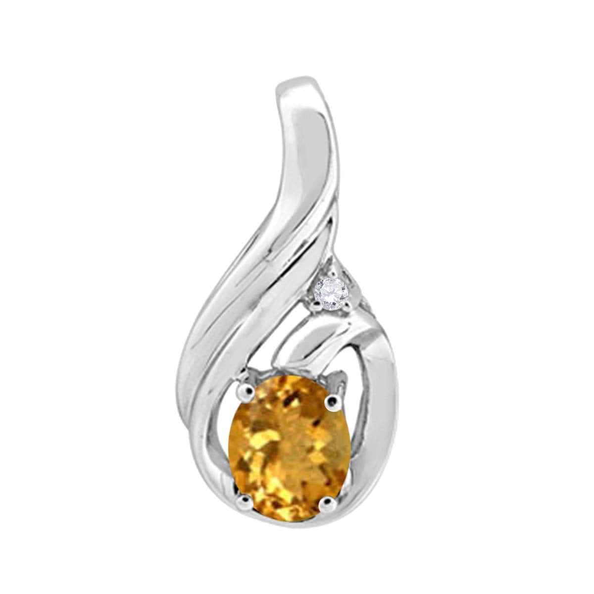 Mauli Jewels Engagement Necklace for Women 1.25 Carat Oval Shaped Citrine and Diamond Pendant 4-prong 10K White Gold Mauli Jewels
