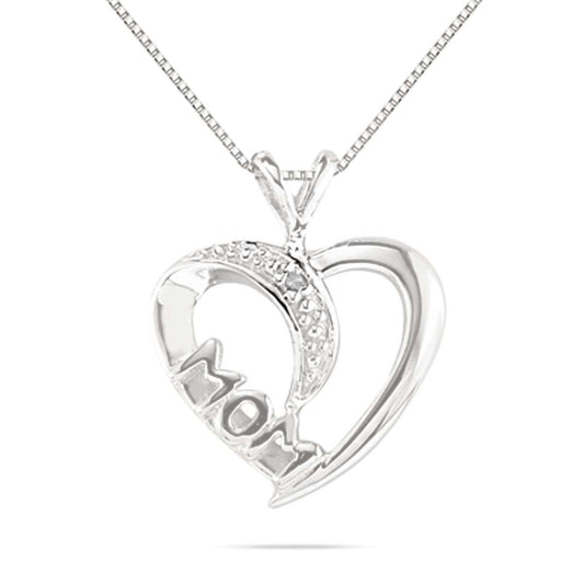 10K Rose White & Yellow Gold 0.005 Ct Natural Diamond MoM Heart Shape Pendant Necklace With 18" Box Chain Mauli Jewels