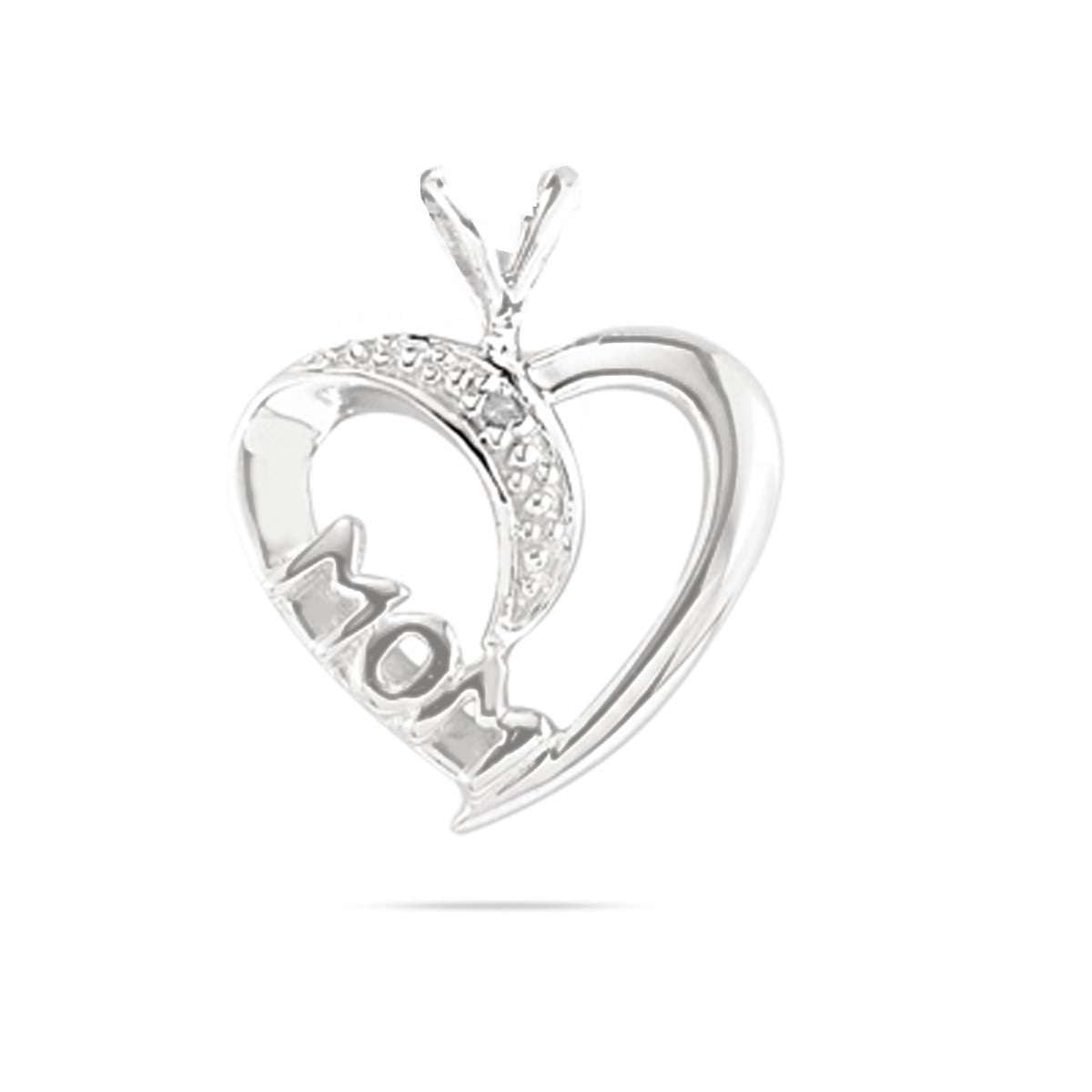 10K Rose White & Yellow Gold 0.005 Ct Natural Diamond MoM Heart Shape Pendant Necklace With 18" Box Chain Mauli Jewels