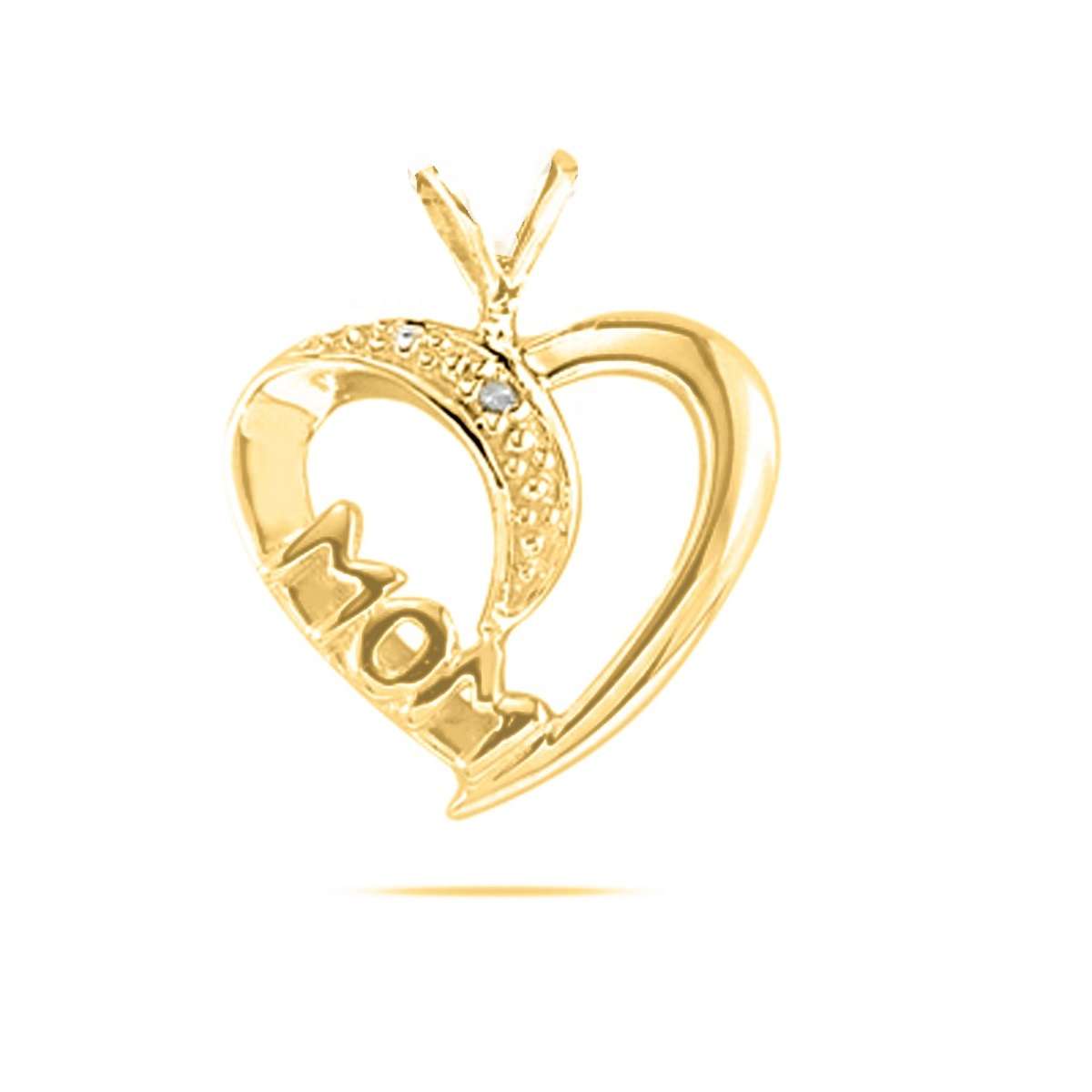 10K Rose White & Yellow Gold 0.005 Ct Natural Diamond MoM Heart Shape Pendant Necklace With 18" Box Chain Mauli Jewels