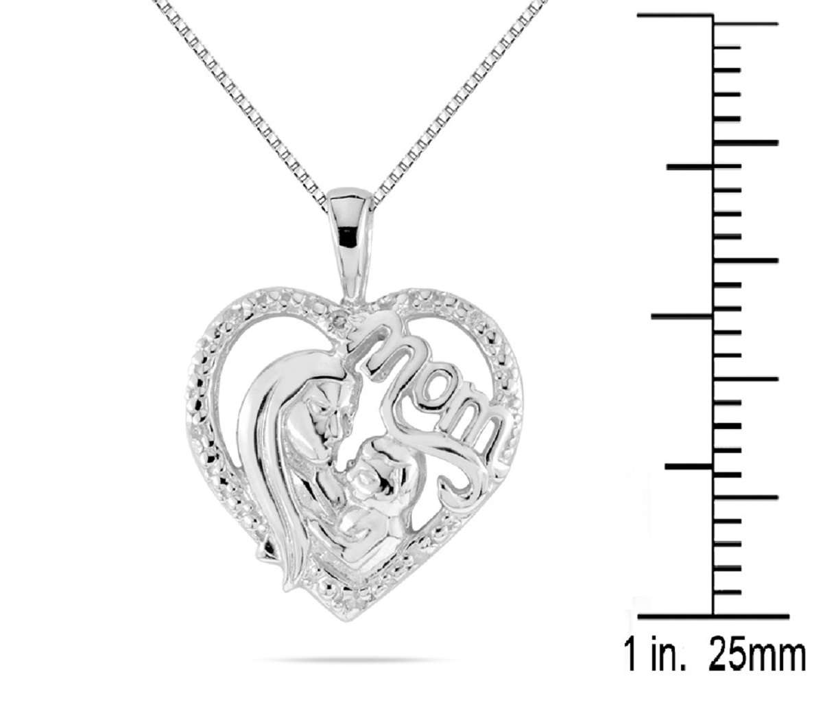 Mothers Day Gift 0.03 Carat Diamond Heart Mom Pendant Necklace 10K Gold With 18'' Rhodium Plated Silver Chain Mauli Jewels