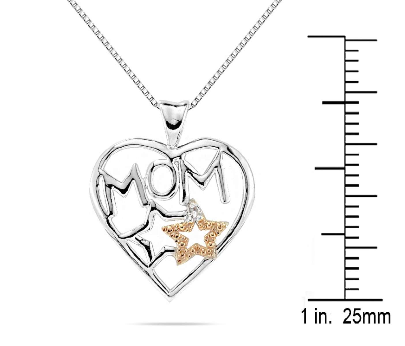 0.005 Carat Heart-Shaped Diamond Mom Pendant Necklace in 10K White & Yellow Gold Mauli Jewels