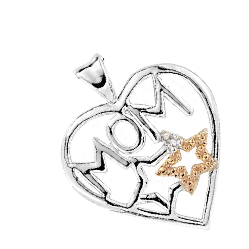 0.005 Carat Heart-Shaped Diamond Mom Pendant Necklace in 10K White & Yellow Gold Mauli Jewels