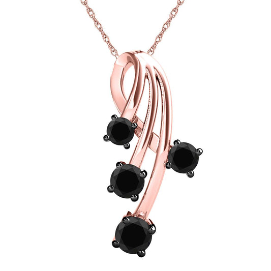 3/4 Carat Black ( I1-I2 ) Natural Round Diamond Maulijewels 10K Solid Rose White Yellow Gold Women Pendant Necklace With 18" Box Chain Mauli Jewels