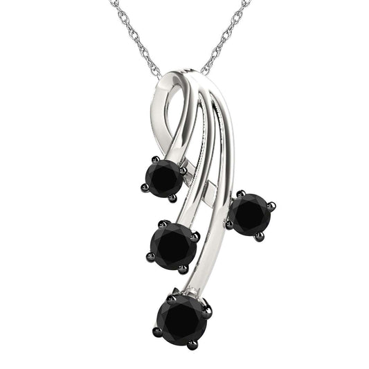 3/4 Carat Black ( I1-I2 ) Natural Round Diamond Maulijewels 10K Solid Rose White Yellow Gold Women Pendant Necklace With 18" Box Chain Mauli Jewels