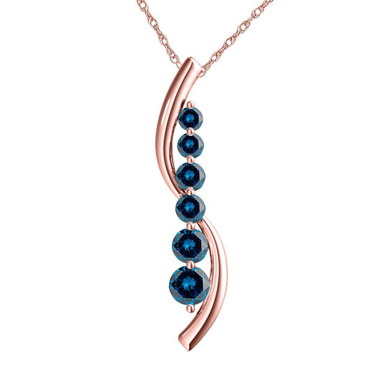 3/4 Carat Natural Round Blue Diamond Pendant Necklace For Women In 14K Solid Rose White Yellow Gold Wth 18" Box Chain Mauli Jewels
