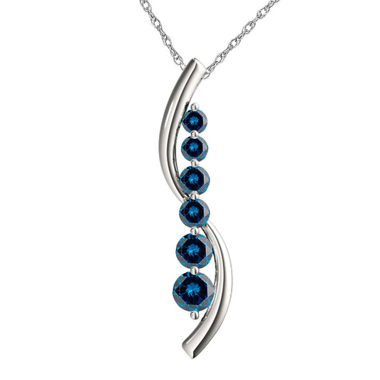3/4 Carat Natural Round Blue Diamond Pendant Necklace For Women In 14K Solid Rose White Yellow Gold Wth 18" Box Chain Mauli Jewels