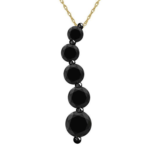 2.00 Carat Black Natural Diamond Journey Pendant Neckalce For Women In 14K Solid White & Yellow Gold With 18" Box Chain Mauli Jewels