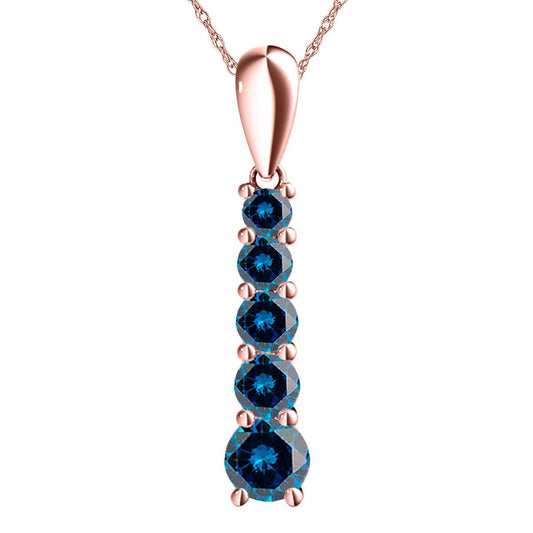 0.50 Carat Natural Blue Diamond Journey Pendant Necklace For Women In 14K Solid Rose White Yellow Gold With 18" Box Chain Mauli Jewels