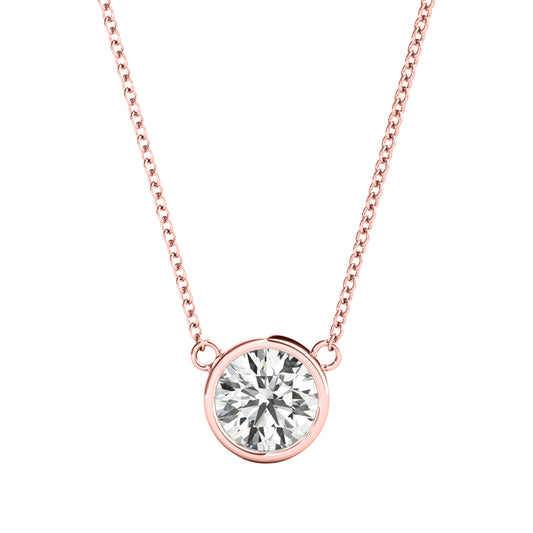 Mauli Jewels 10K Gold Round White Diamond Solitaire Bezel-Set Pendant Necklace for Women, 1.20 CTW, D-VS1/VS2 Clarity with 18inch Silver Cable Chain