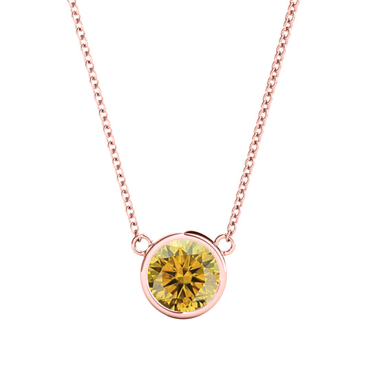 Mauli Jewels 10K Gold Round Yellow Moissanite Bezel-Set Pendant Necklace for Women, 1.20 CTW, D-VS1/VS2 Clarity with 18inch Silver Cable Chain