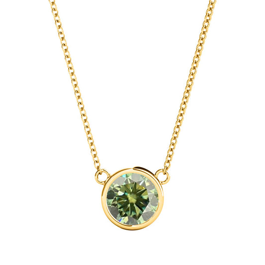 Mauli Jewels 10K Gold Round Green Moissanite Bezel-Set Pendant Necklace for Women, 1.20 CTW, D-VS1/VS2 Clarity with 18inch Silver Cable Chain