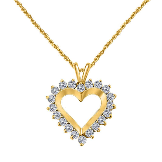 3/4 Carat Natural Diamond Heart Shape Pendant Necklace For Women In 14K Rose White & Yellow Gold With 18" Box Chain Mauli Jewels