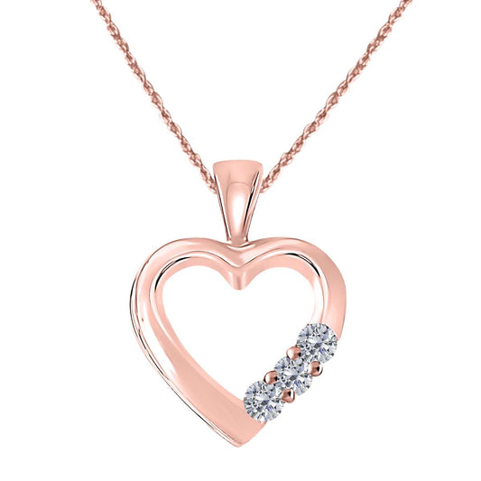 0.20 Carat Natural Diamond 3 Stone Heart Shape Pendant Necklace In 10K Rose White & Yellow Gold With 18" Chain Mauli Jewels