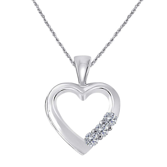0.20 Carat Natural Diamond 3 Stone Heart Shape Pendant Necklace In 10K Rose White & Yellow Gold With 18" Chain Mauli Jewels