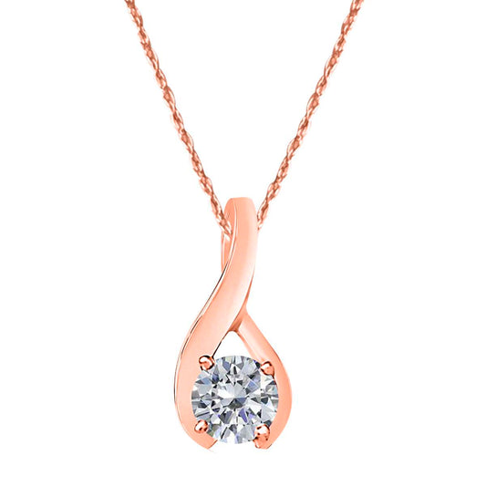 1/2 Carat Round Prong Set Diamond Pendant Necklace For Women In 14K Rose White & Yellow Gold With 18" Chain Mauli Jewels