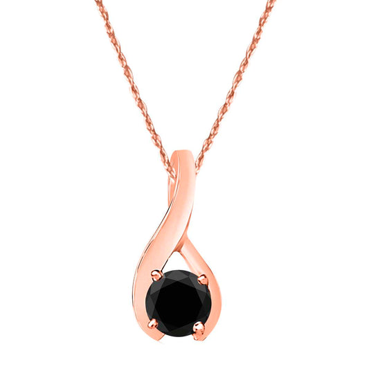 1/2 Carat Intertwined Design Solitaire Black Diamond Pendant Necklace For Women In 14K Rose White & Yellow Gold Mauli Jewels