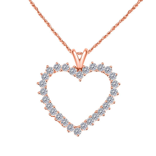 10K Rose White & Yellow Gold 2.00 Carat Natural Diamond Prong Set Heart Shape Pendant for Women With 18" Box Chain Mauli Jewels