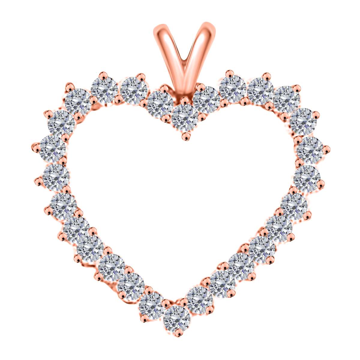 10K Rose White & Yellow Gold 2.00 Carat Natural Diamond Prong Set Heart Shape Pendant for Women With 18" Box Chain Mauli Jewels