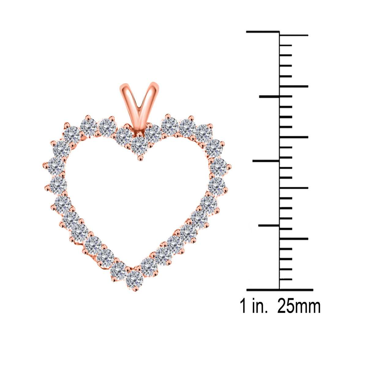 10K Rose White & Yellow Gold 2.00 Carat Natural Diamond Prong Set Heart Shape Pendant for Women With 18" Box Chain Mauli Jewels