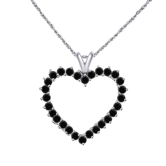 2.00 Carat Black Diamond Prong Set Heart Shape Pendant Necklace For Women In 10K Rose White & Yellow Gold With 18" Chain Mauli Jewels